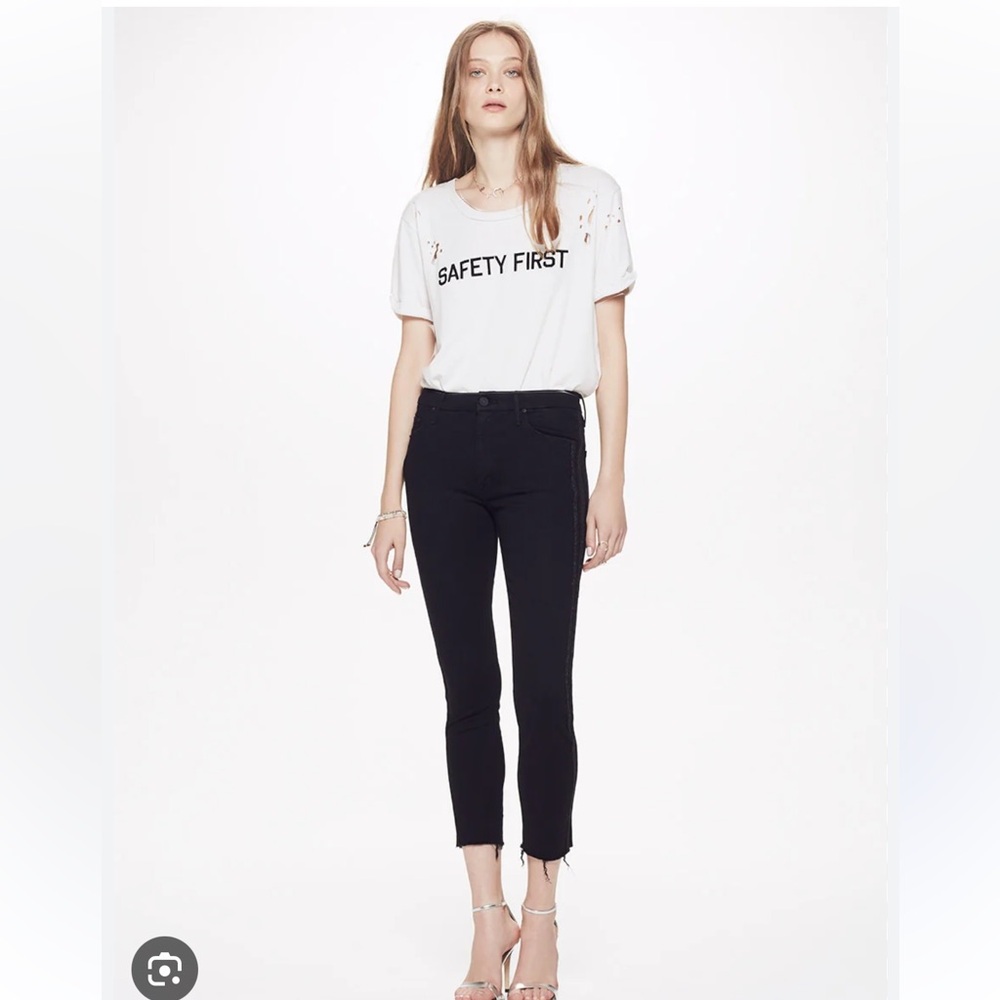 MOTHER High Waisted Looker Ankle fray in Guilty Party Racer black 26